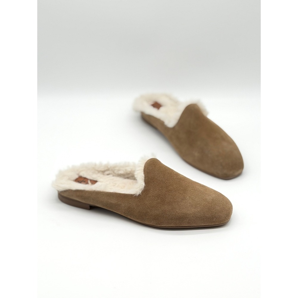 AQUATALIA Suede Mules Women 8.5 Brown Suede Faux Fur Lined Weatherproof Italy